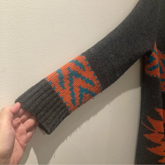 ROOTS Sz M South Western Fringe Open Front Wool Blend Boho Bohemian Cardigan - Picture 7 of 13